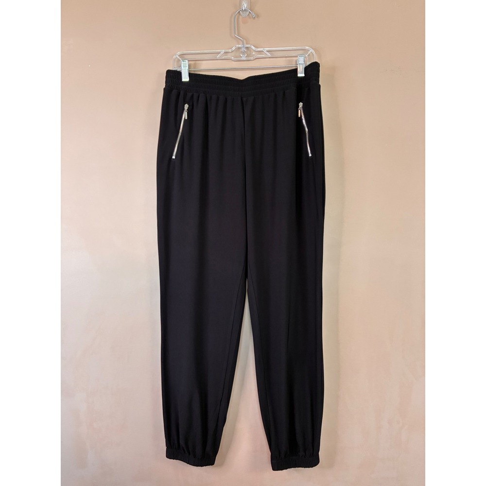Chico's Black Ankle Jogger Pants Elastic Waist Zip Pockets Size 1 Medium